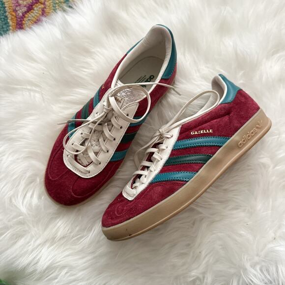 Adidas Gazelle Collegiate Burgundy Green Sneakers - Picture 1 of 8